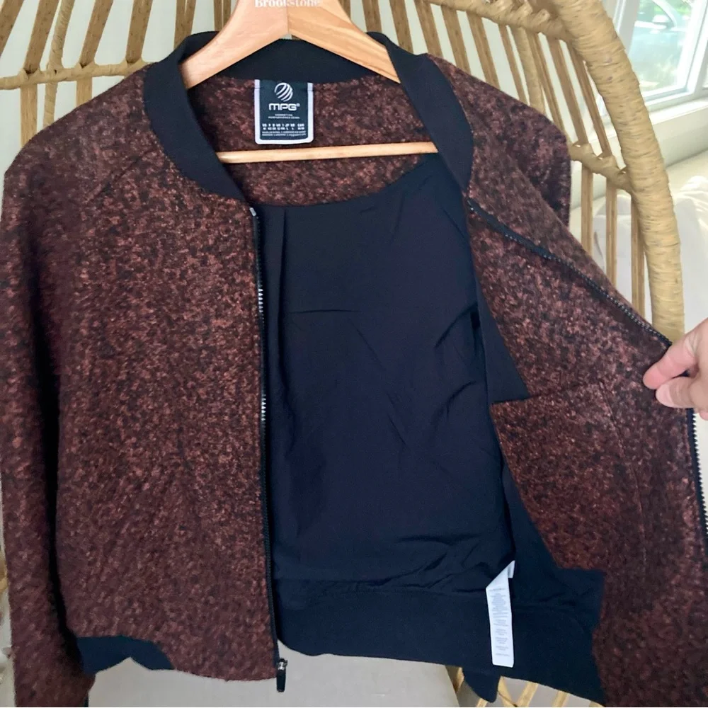 MPG US M Mondetta Women Performance Bomber Jacket Speckled Brown Black Classic - Picture 5 of 8